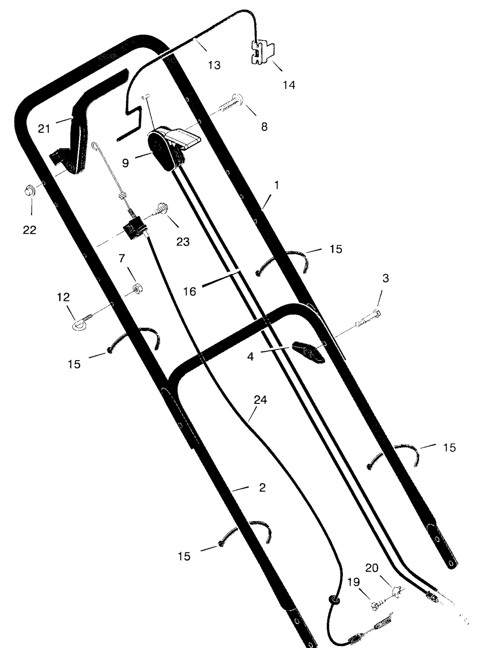 Handle Assembly Diagram and Parts List for 22755X50A 1997 Briggs and Stratton Lawn Mower